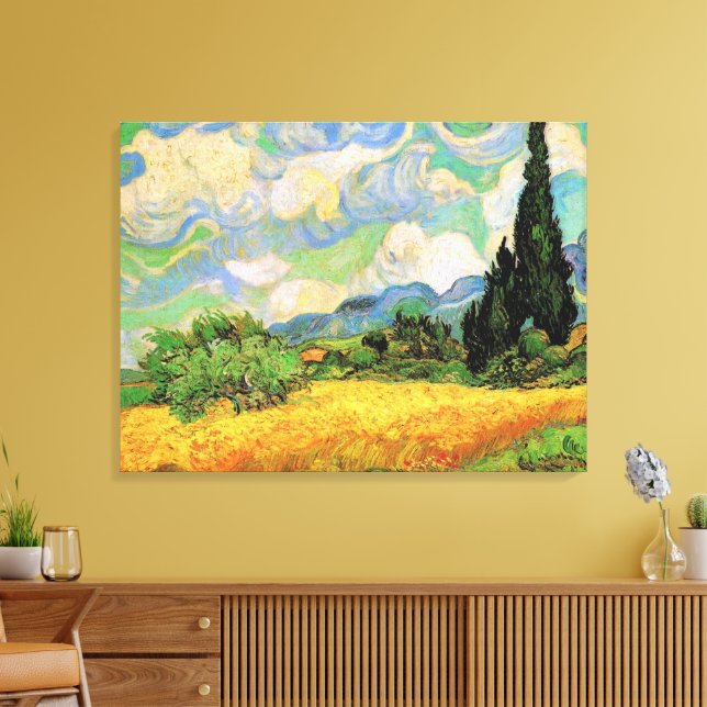 Van Gogh Wheat Field w Cypresses at Haute Galline Canvas Print (Insitu(LivingRoom))