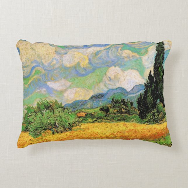 Van Gogh Wheat Field w Cypresses at Haute Galline Decorative Pillow (Front)