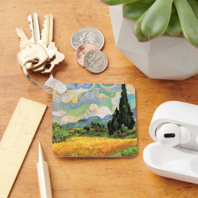 Van Gogh Wheat Field w Cypresses at Haute Galline Keychain (Desk)