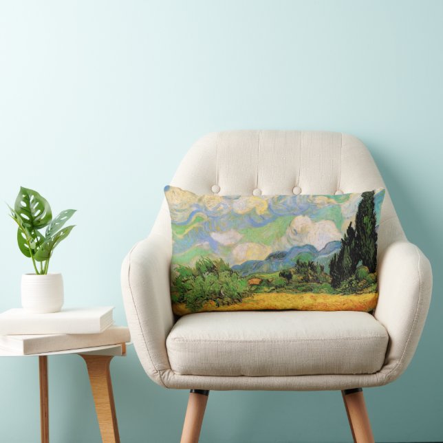 Van Gogh Wheat Field w Cypresses at Haute Galline Lumbar Pillow (Chair)