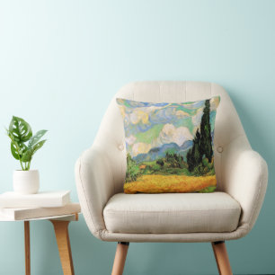 Van Gogh Wheat Field w Cypresses at Haute Galline Throw Pillow
