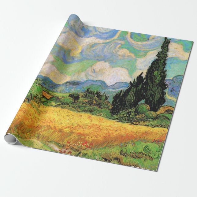 Van Gogh Wheat Field w Cypresses at Haute Galline Wrapping Paper (Unrolled)