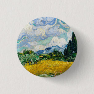 Van Gogh Wheat Field with Cypresses. Impressionism 1 Inch Round Button
