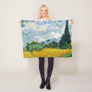 Van Gogh Wheat Field with Cypresses. Impressionism Fleece Blanket