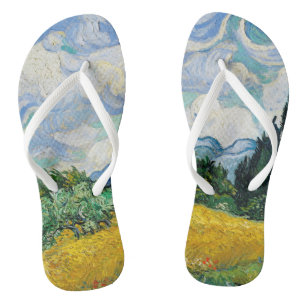 Van Gogh Wheat Field with Cypresses. Impressionism Flip Flops