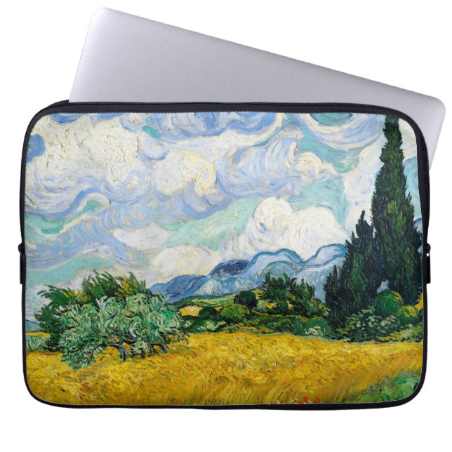 Van Gogh Wheat Field with Cypresses. Impressionism Laptop Sleeve (Front)