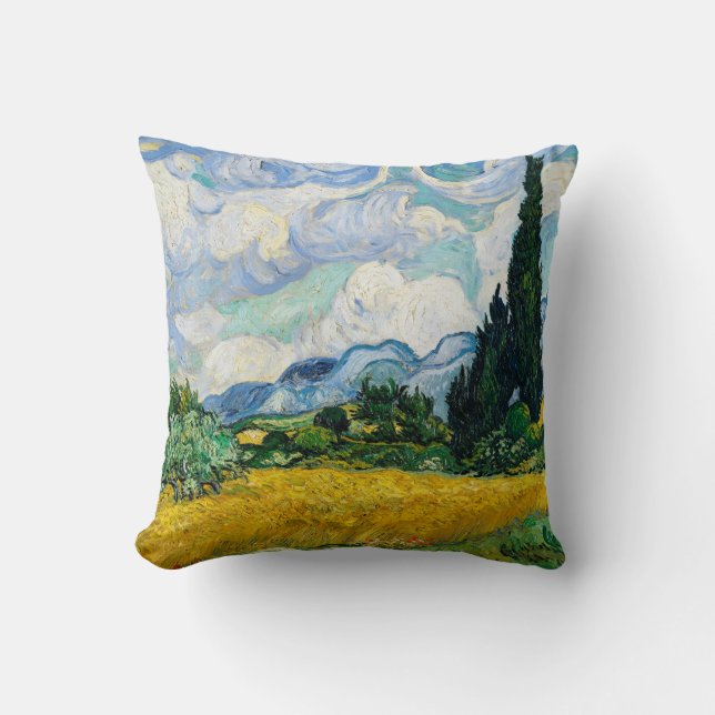 Van Gogh Wheat Field with Cypresses. Impressionism Throw Pillow (Front)