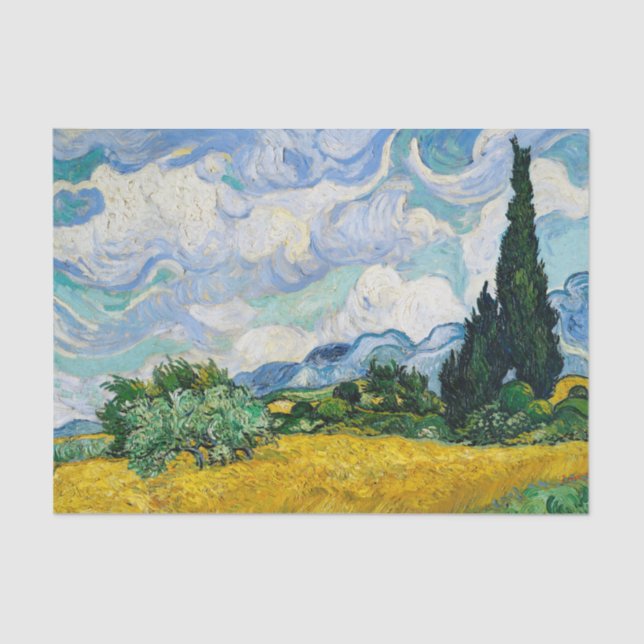 Van Gogh Wheat Field with Cypresses. Impressionism Tissue Paper (Front)