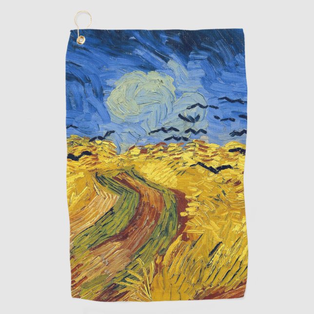 Van Gogh Wheat Fields impressionist Painting Golf Towel (Front)