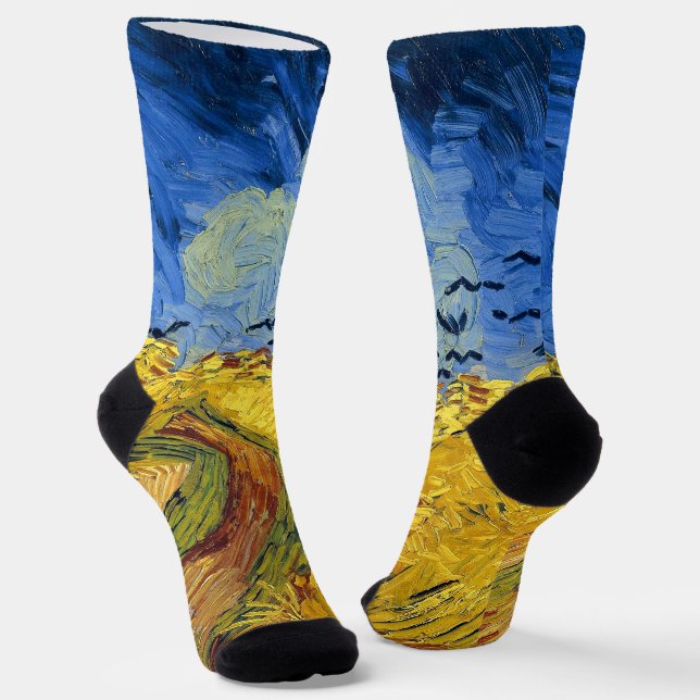 Van Gogh Wheat Fields impressionist Painting Socks (Angled)