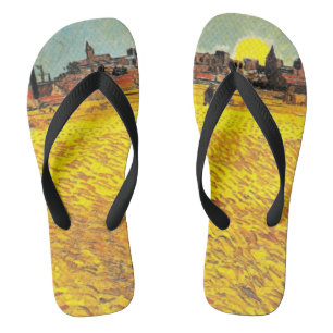 Van Gogh - Wheatfield at Sunset Flip Flops