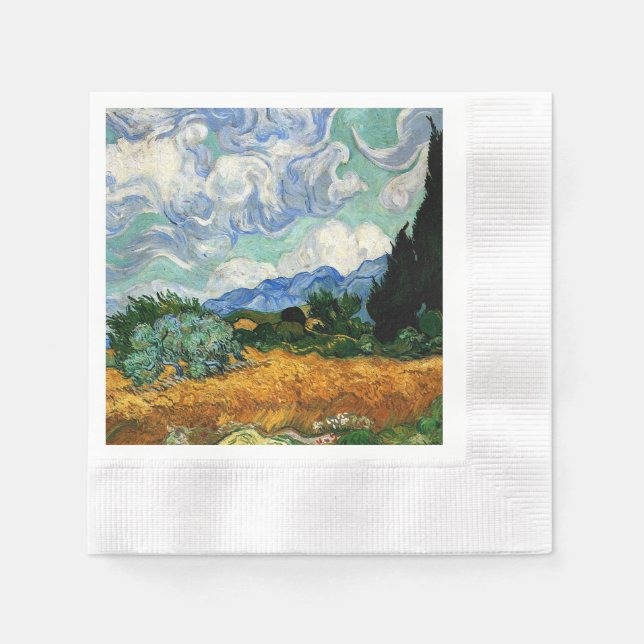 Van Gogh - Wheatfield with Cypress Tree Napkin (Front)