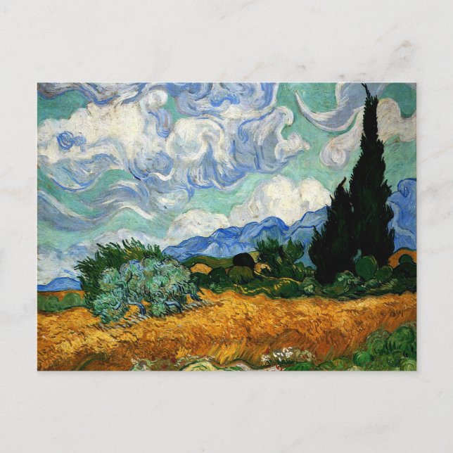 Van Gogh - Wheatfield with Cypress Tree Postcard (Front)