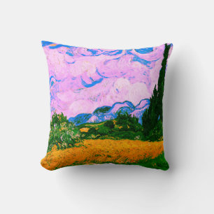 Van Gogh Wheatfield with Cypresses Throw Pillow