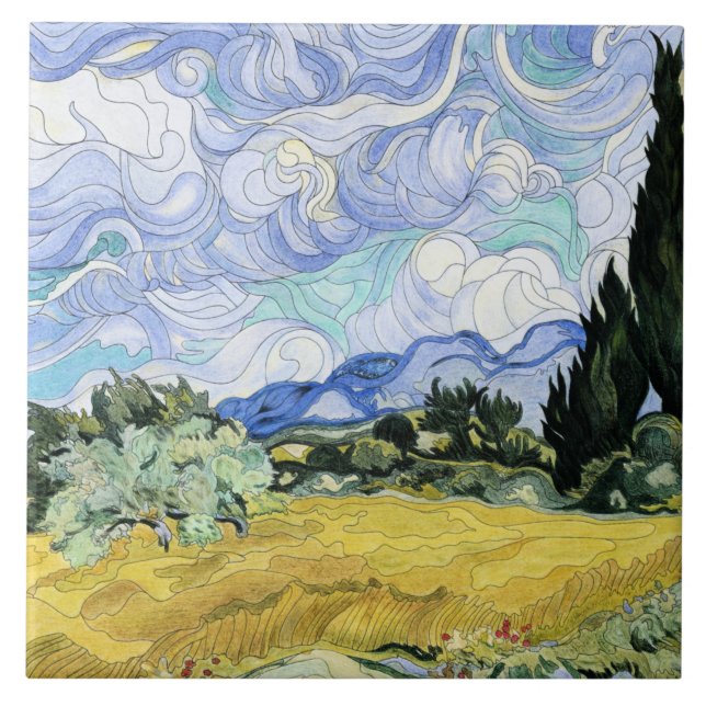 Van Gogh - Wheatfield with cypresses Tile (Front)