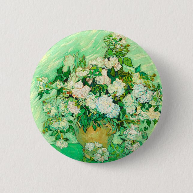 Van Gogh White Roses 2 Inch Round Button (Front)