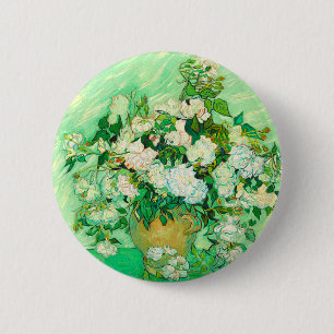 Van Gogh White Roses 2 Inch Round Button