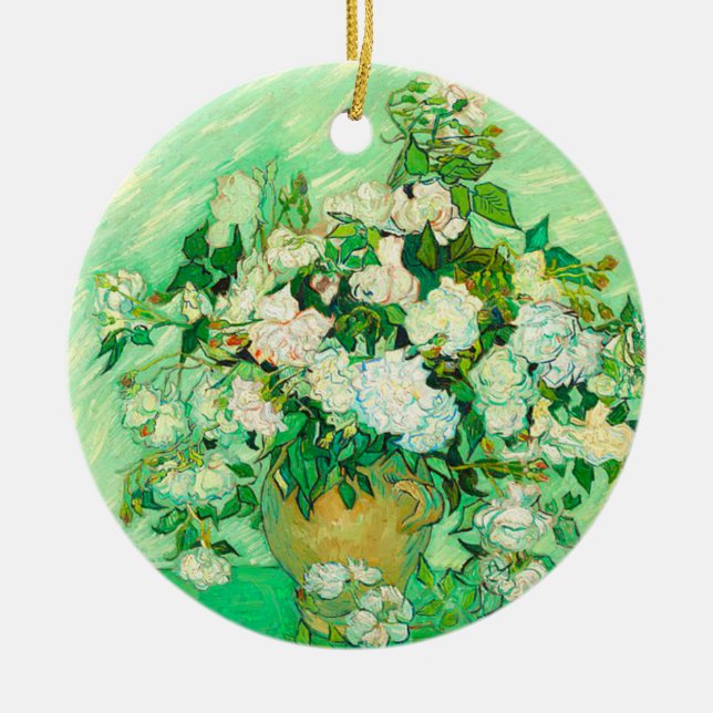 Van Gogh White Roses Ceramic Ornament (Front)
