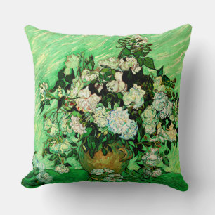 Van Gogh - White Roses, famous painting, Throw Pillow