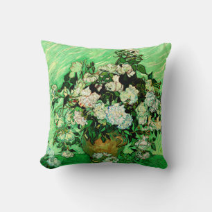 Van Gogh - White Roses, famous painting, Throw Pillow