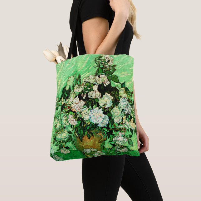 Van Gogh - White Roses, famous painting, Tote Bag (Close Up)