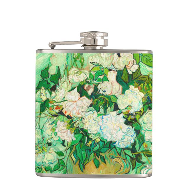 Van Gogh White Roses Hip Flask (Front)