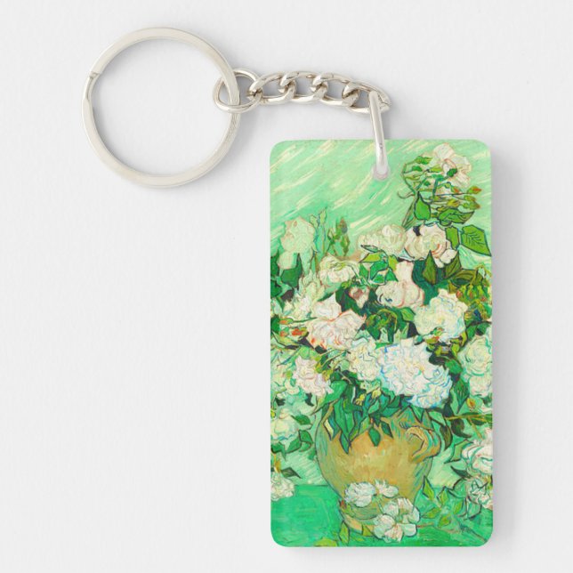 Van Gogh White Roses Keychain (Front)