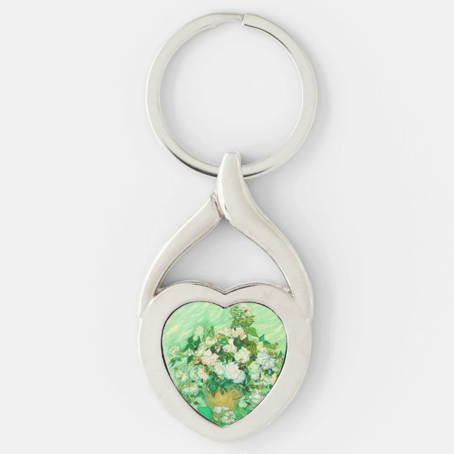 Van Gogh White Roses Keychain (Front)