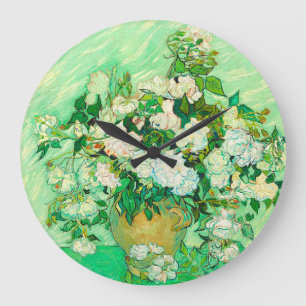 Van Gogh White Roses Large Clock