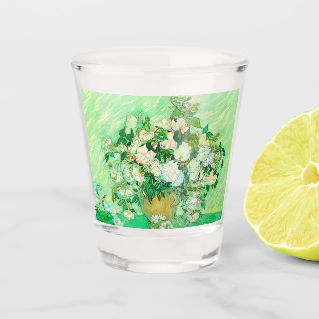 Van Gogh White Roses Shot Glass (Front)