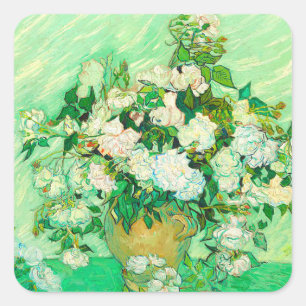 Van Gogh White Roses Square Sticker