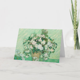 Van Gogh White Roses - Vintage Mint Floral Art Card