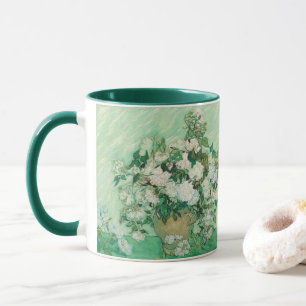Van Gogh White Roses - Vintage Mint Floral Art Mug
