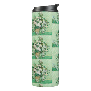 Van Gogh White Roses - Vintage Mint Floral Art Thermal Tumbler
