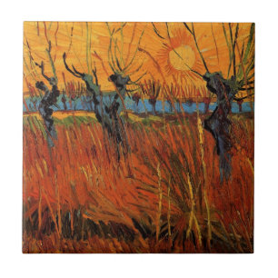 Van Gogh Willows at Sunset, Vintage Impressionism Tile