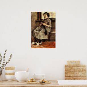 Van Gogh - Woman Mending  Stockings, Poster