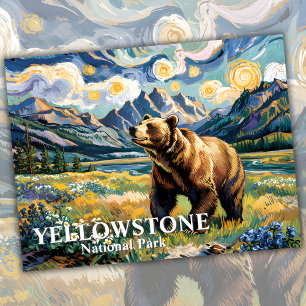 Van Gogh Yellowstone Grizzly Bear Custom Text Postcard