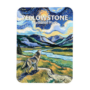 Van Gogh Yellowstone National Park Wolf Howling Magnet