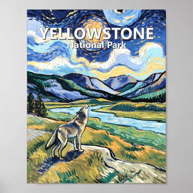 Van Gogh Yellowstone National Park Wolf Howling Poster (Front)