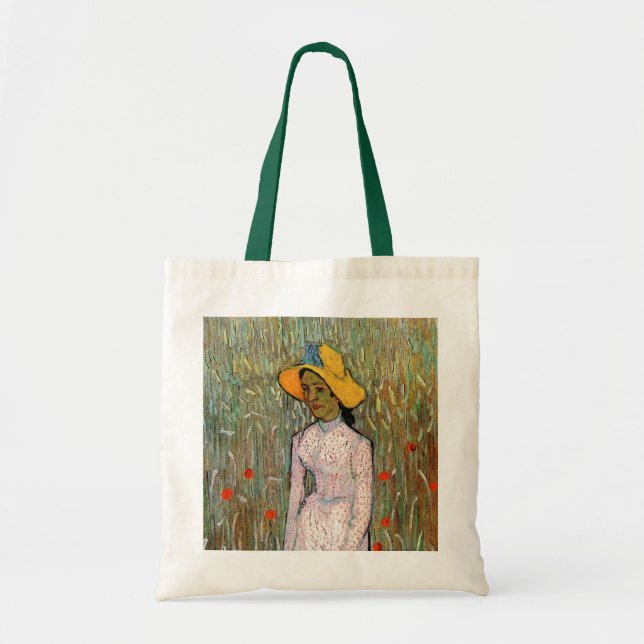 Van Gogh, Young Girl Standing; Background of Wheat Tote Bag (Front)