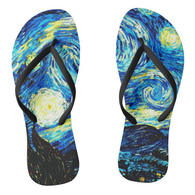 Van Gogh's famous painting, Starry Night, Flip Flops (Footbed)
