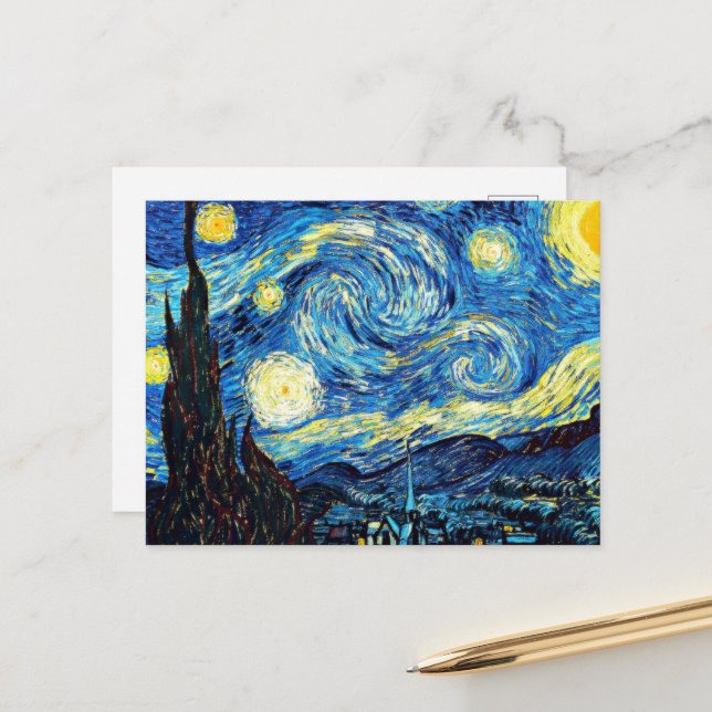 Van Gogh's famous painting, Starry Night, Holiday Postcard (Front/Back In Situ)