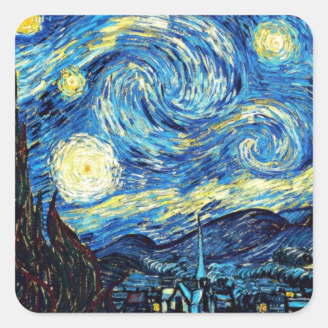 Van Gogh's famous painting, Starry Night Square Sticker (Front)