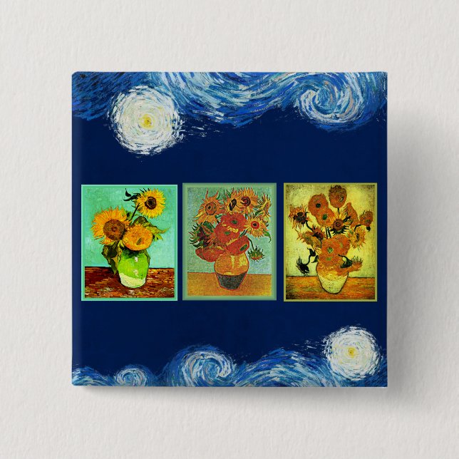 Van Gogh's famous Sunflowers 2 Inch Square Button (Front)