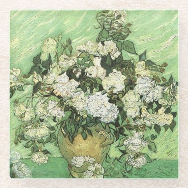 Van Gogh's Flowers in Vase Glass Coaster (Front)