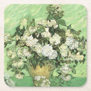 Van Gogh's Flowers in Vase Square Paper Coaster