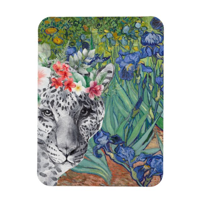 Van Gogh's Irises and Fancy Leopard Magnet (Vertical)