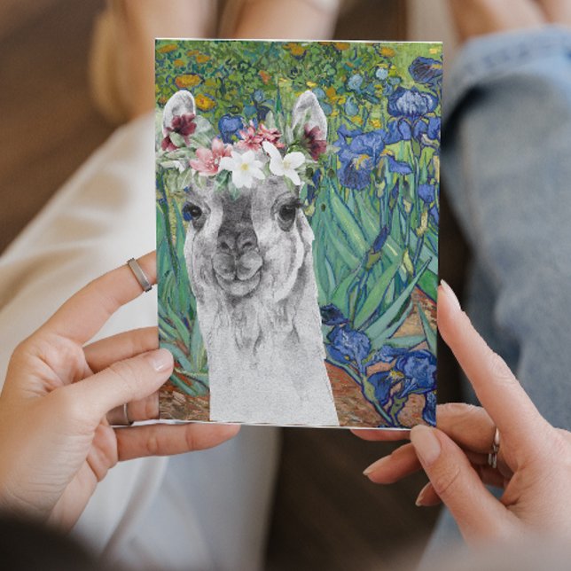 Van Gogh's Irises and Fancy Llama Greeting Card (Creator Uploaded)