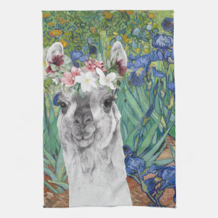 Van Gogh's Irises and Fancy Llama Kitchen Towel