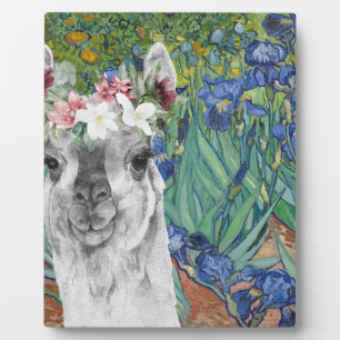Van Gogh's Irises and Fancy Llama Plaque